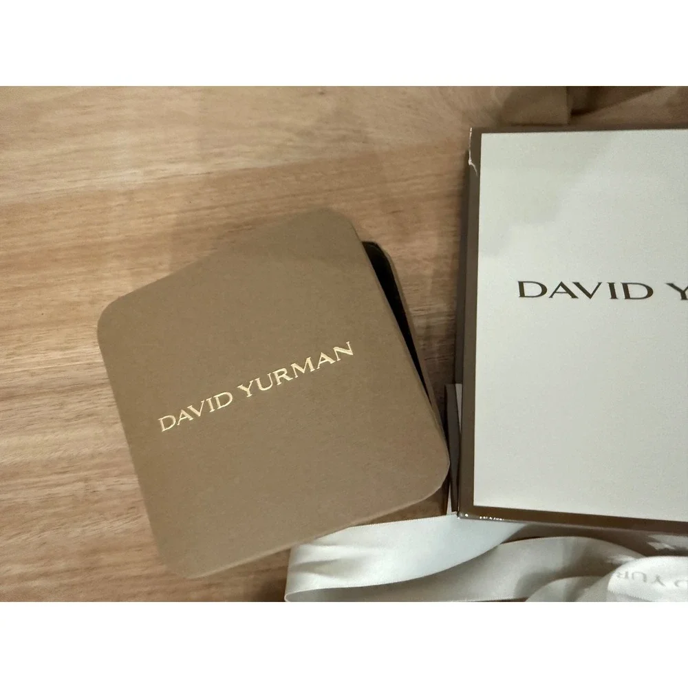 David Yurman Jewelry Packaging Set Gift Bag Box Pouch and Ribbon Tan White